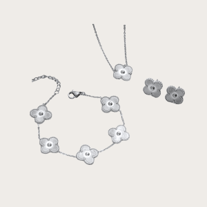 Elegant silver-tone floral jewelry set with 18K gold plating