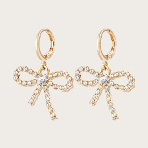 Gold Bow Earrings with sparkling zircon stones, adding charm and shine to your look.
