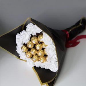 Personalized chocolate bouquet with custom size, chocolates, and decorations.